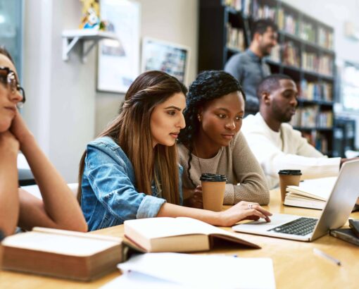 Students studying in a library