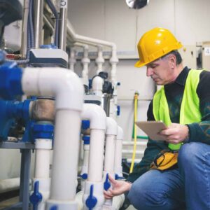 Plumbing technician checking the system