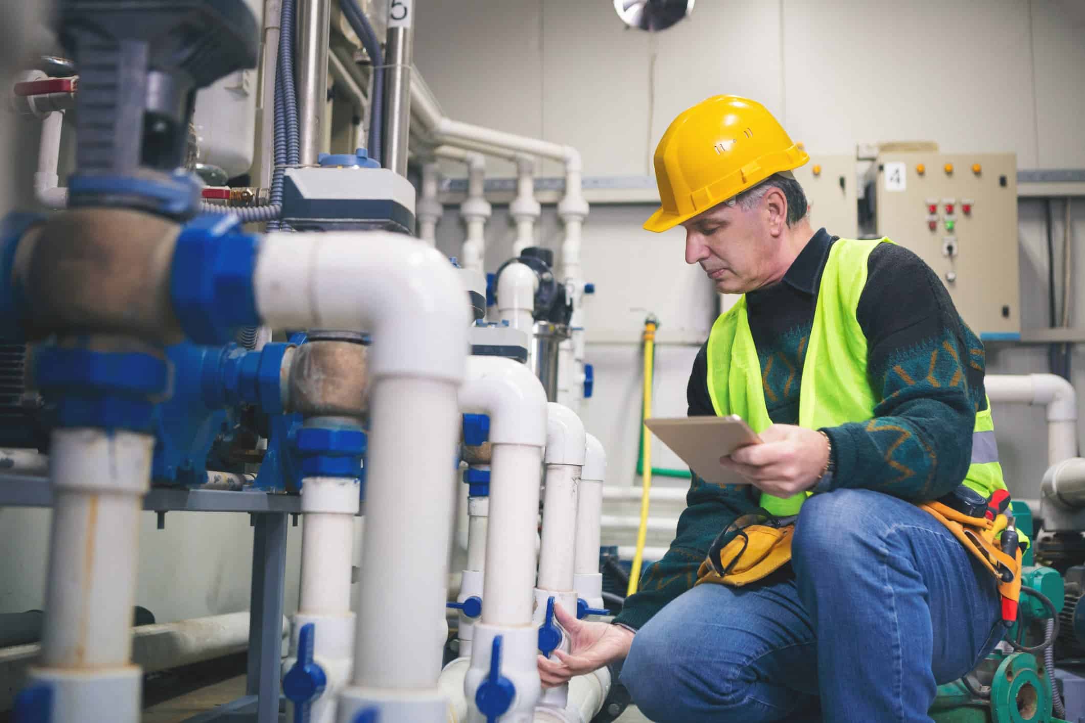 Plumbing technician checking the system