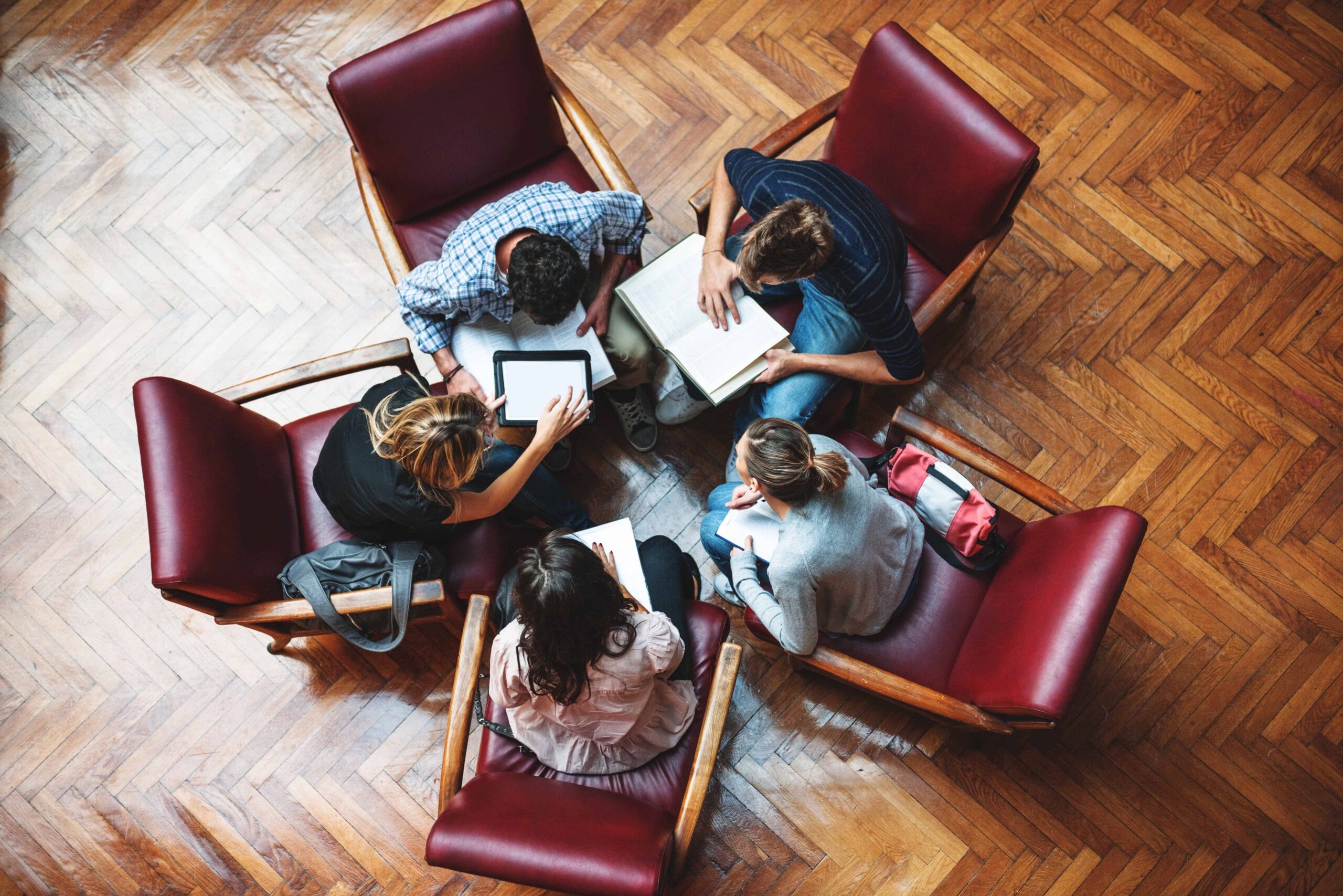 Students meeting in library