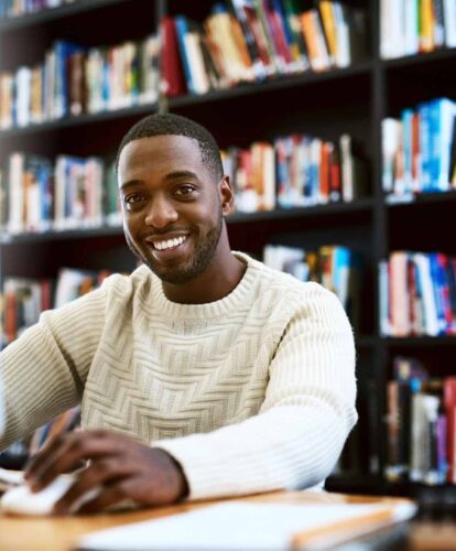 A student studying in the library