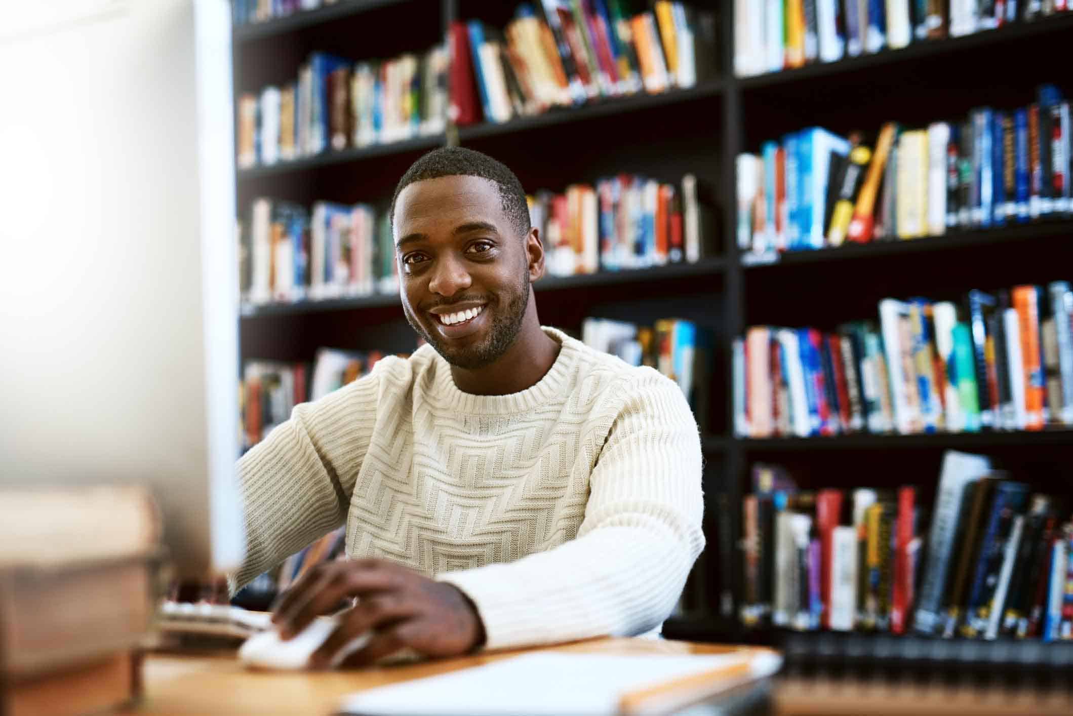 A student studying in the library