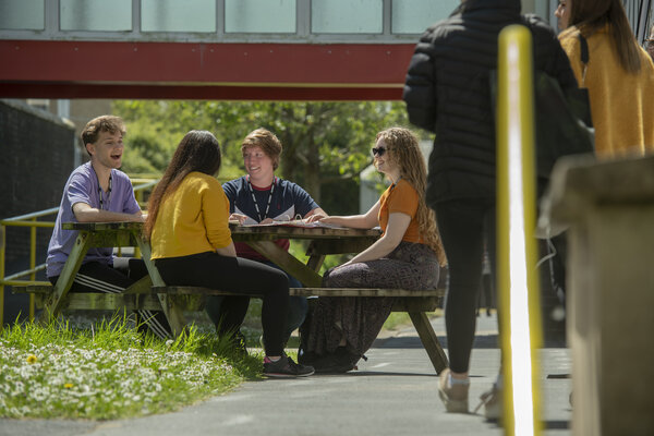 A group of Petroc students having a conversation