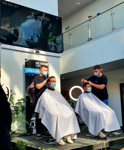 A barbering demonstration