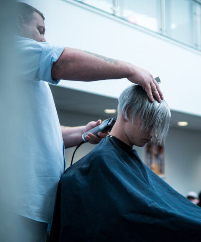 A barbering demonstration