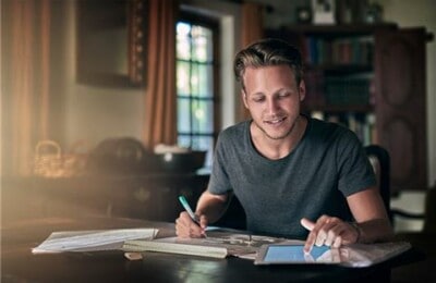 a student studying on his own