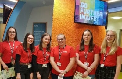 Student ambassadors stood outside the egg
