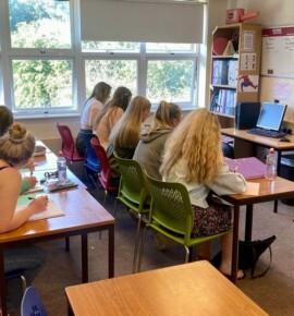 Lecturer teaching a class of college students