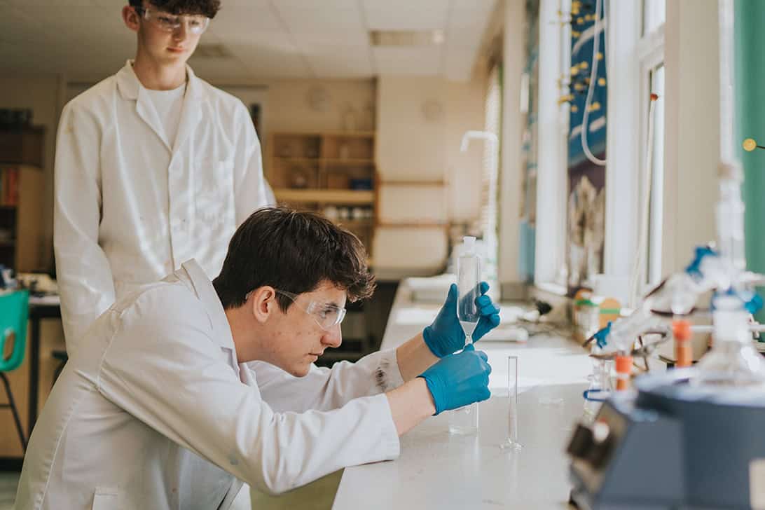 A Level students in a science laboratory