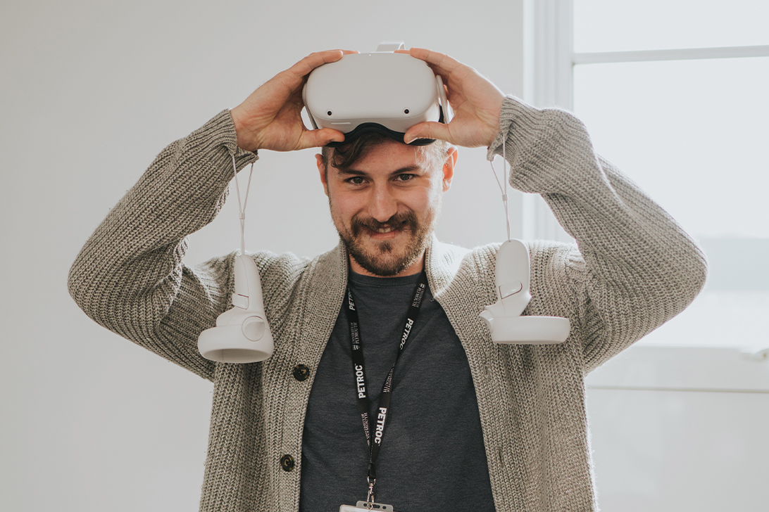 Man with VR headset on